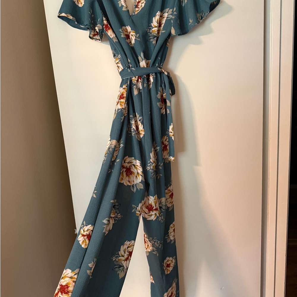 Miami Blue and Cream Floral Jumpsuit